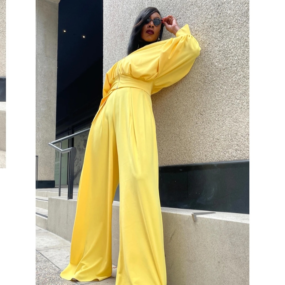 Elegant Yellow Off-Shoulder 3 Piece  Pants Suit